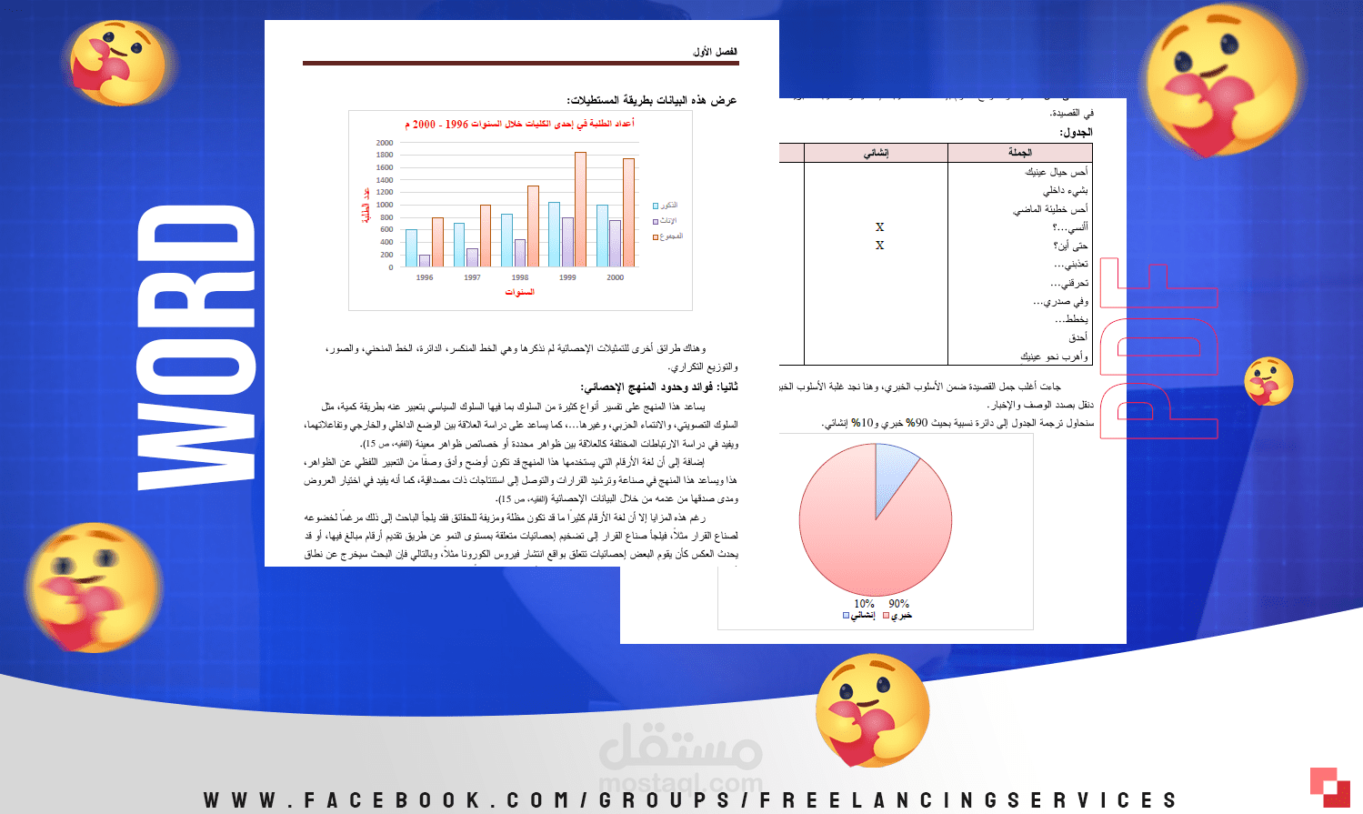 إدراج أعمدة بيانية ودوائر نسبية لبحث