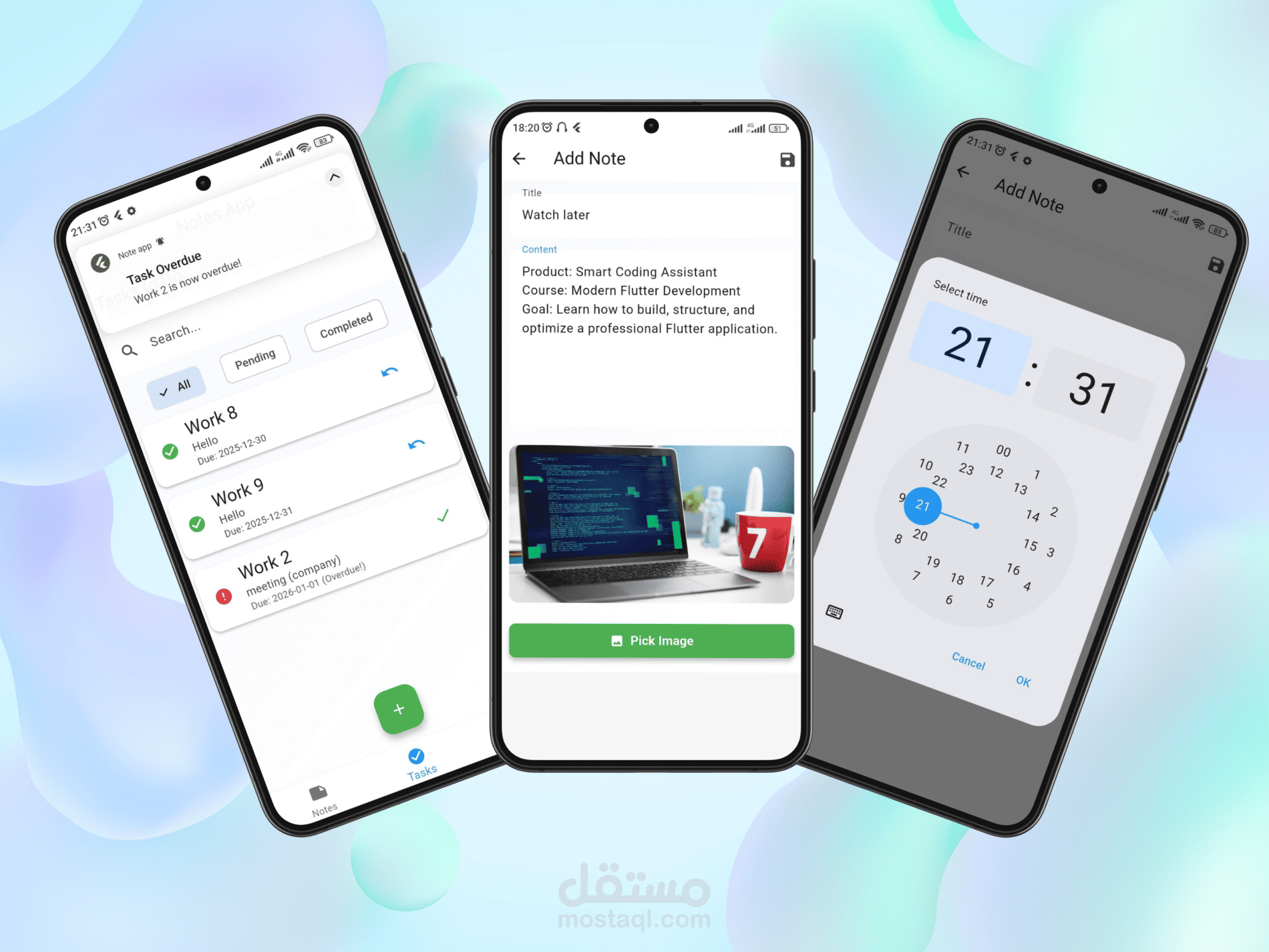 تطبيق إدارة المهام و الملاحظات (نظام Android) بإستخدام flutter و إرسال إشعارات ذكي