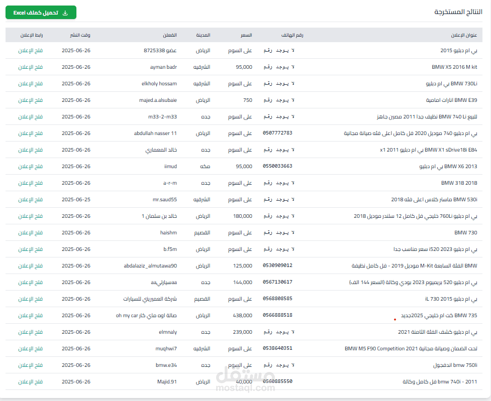 بوت لاستخراج البيانات من موقع حراج