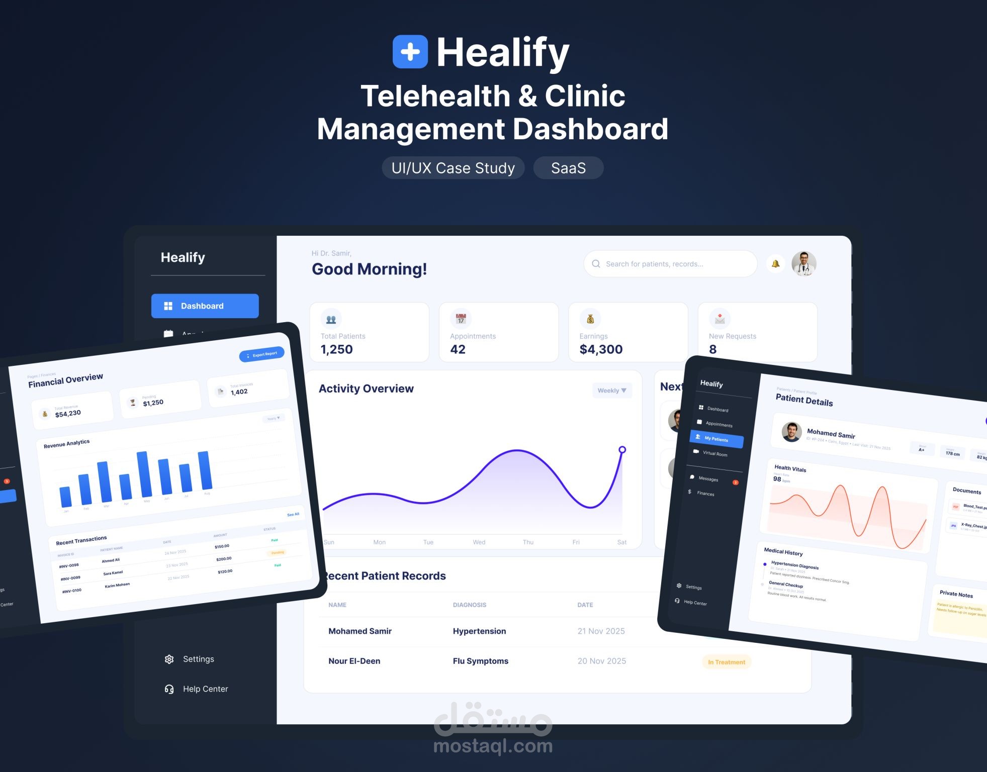 تصميم لوحة تحكم لإدارة العيادات | Healify Tele-Health Dashboard
