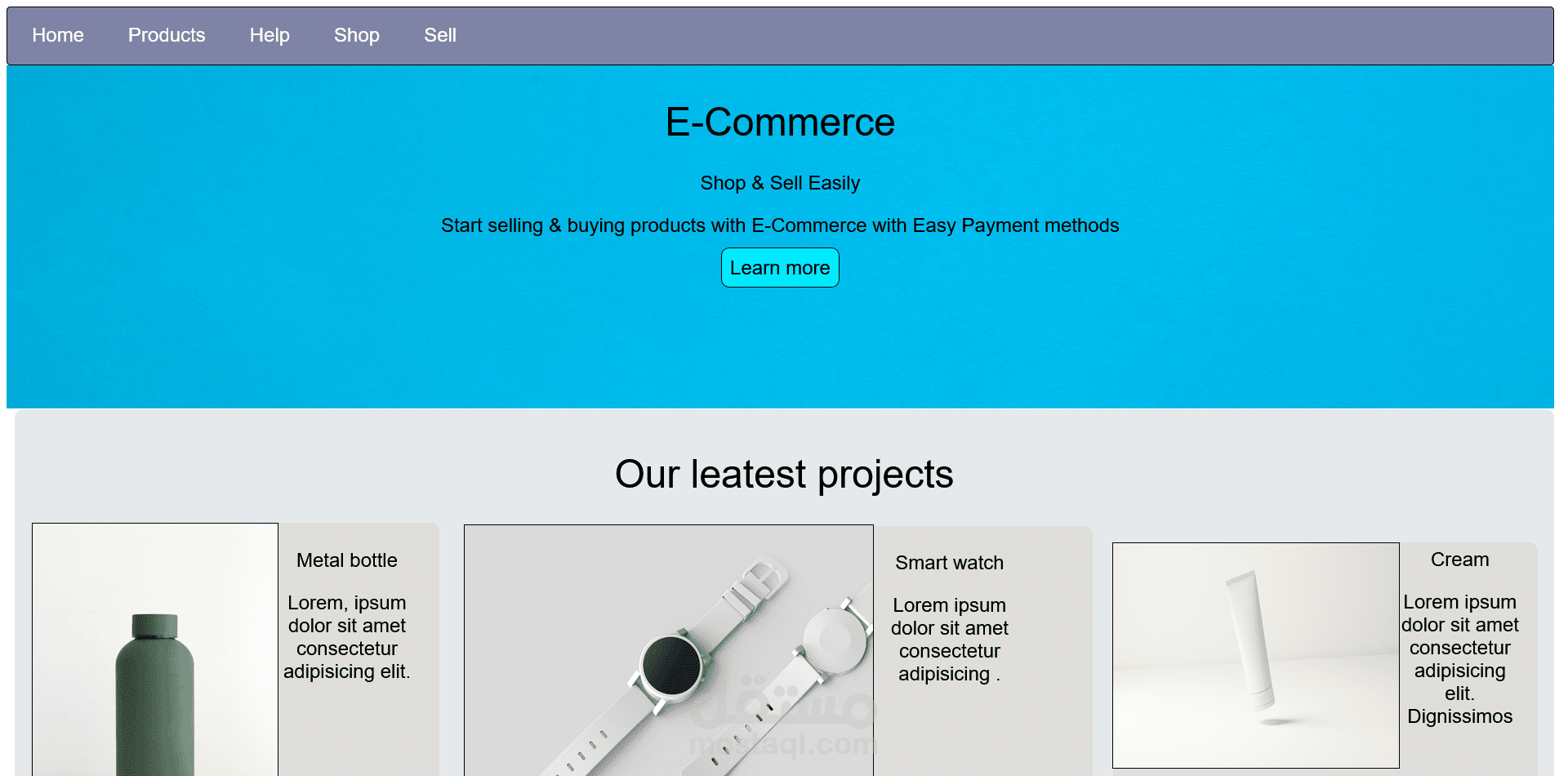 صفحه E-commerce لبيع المنتجات و السلع (تصميم)