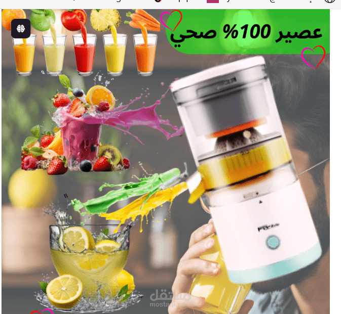 صفحة هبوط لمنتوج عصارة كهربائية مصممة ببرنامج كانفا