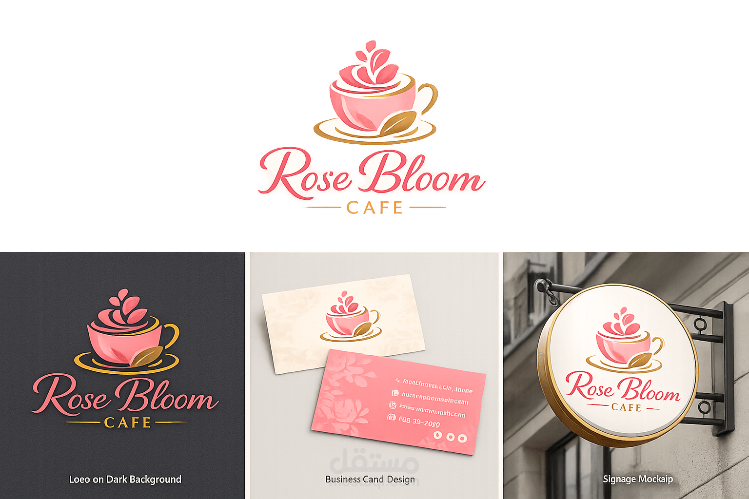 تصميم شعار وهوية بصرية أنثوية لمقهى Rose Bloom Café