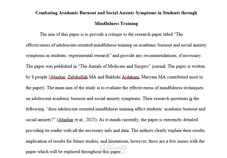 Combating Academic Burnout and Social Anxiety Symptoms in Students through Mindfulness Training A Critique