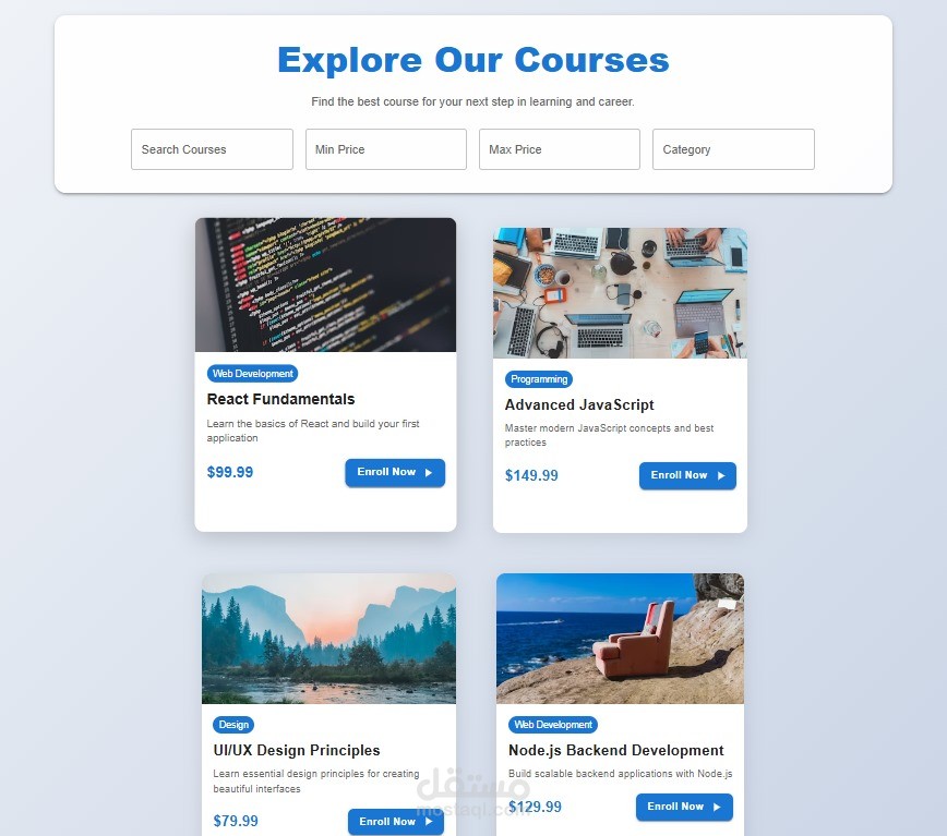 Develop a user interface for Browse and finding courses