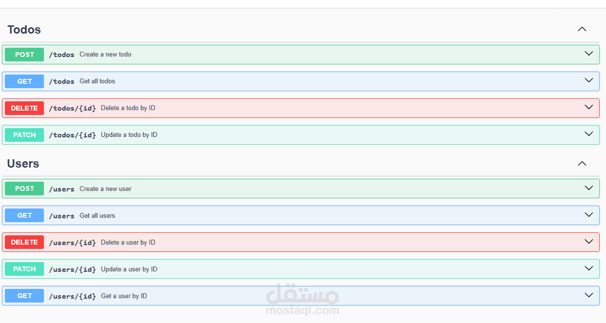 تصميم وتطوير واجهة خلفية (Backend API) لتطبيق إدارة المهام (Todo App)