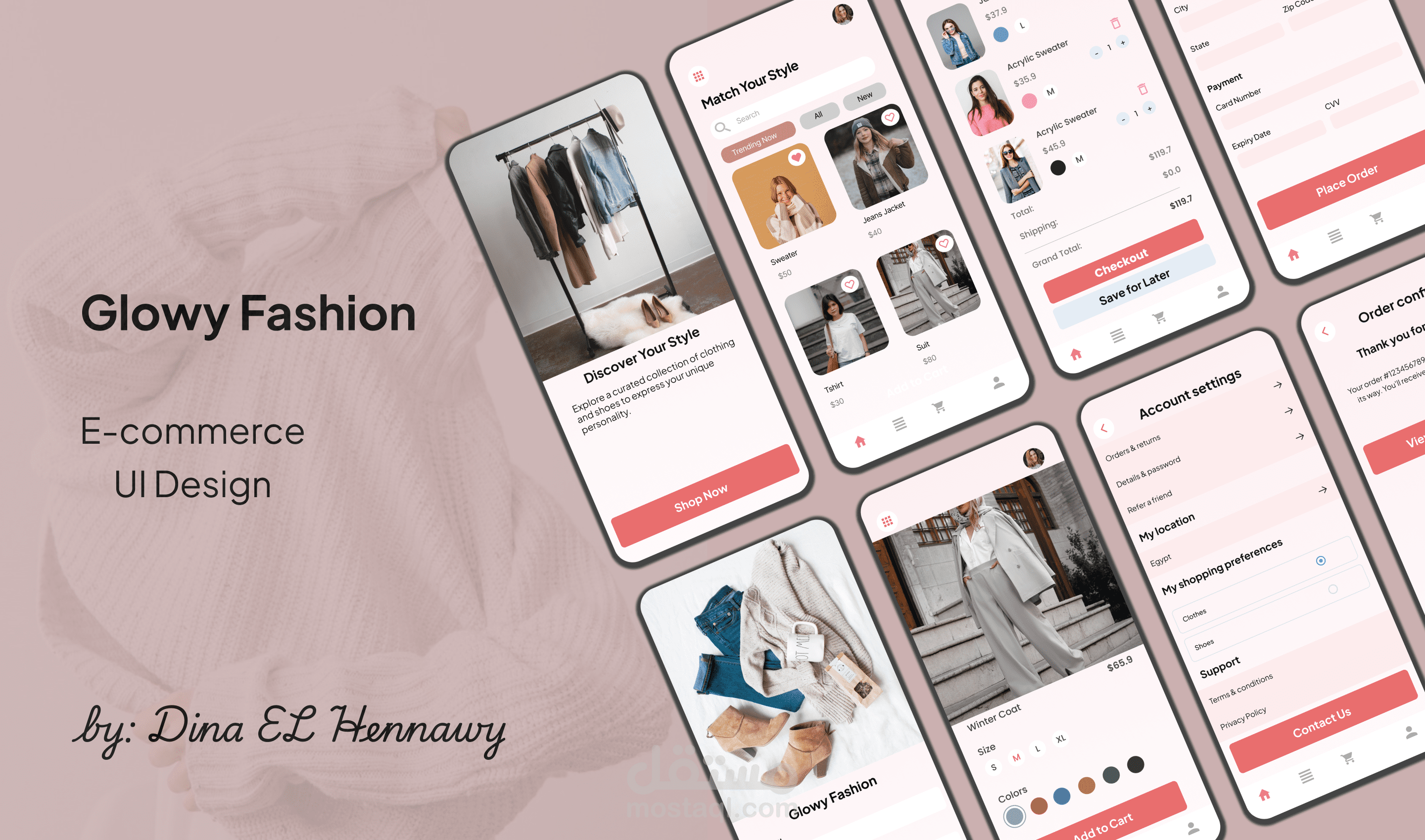 تصميم واجهات مستخدم لتطبيق Glowy Fashion