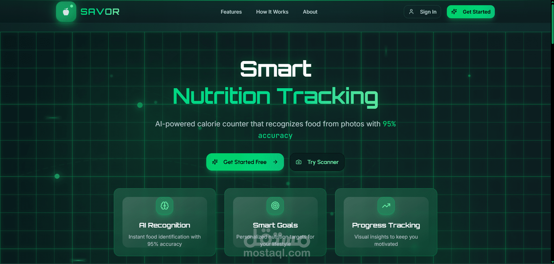 Savor: نظام تتبع السعرات الحرارية الذكي بواجهة مستقبلية
