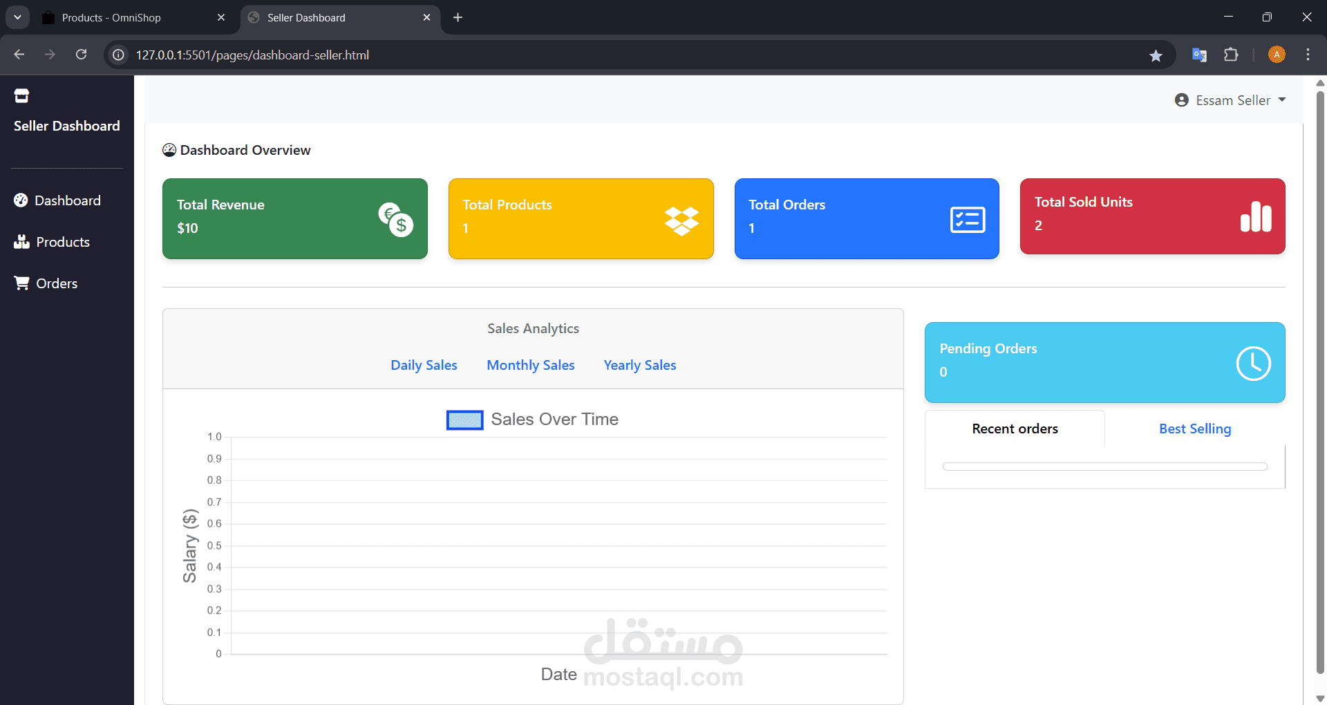 Seller Dashboard - ( Analytics & Product Management)