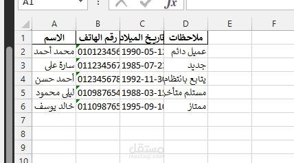 "نموذج إدخال بيانات وتنظيم جدول Excel احترافي"