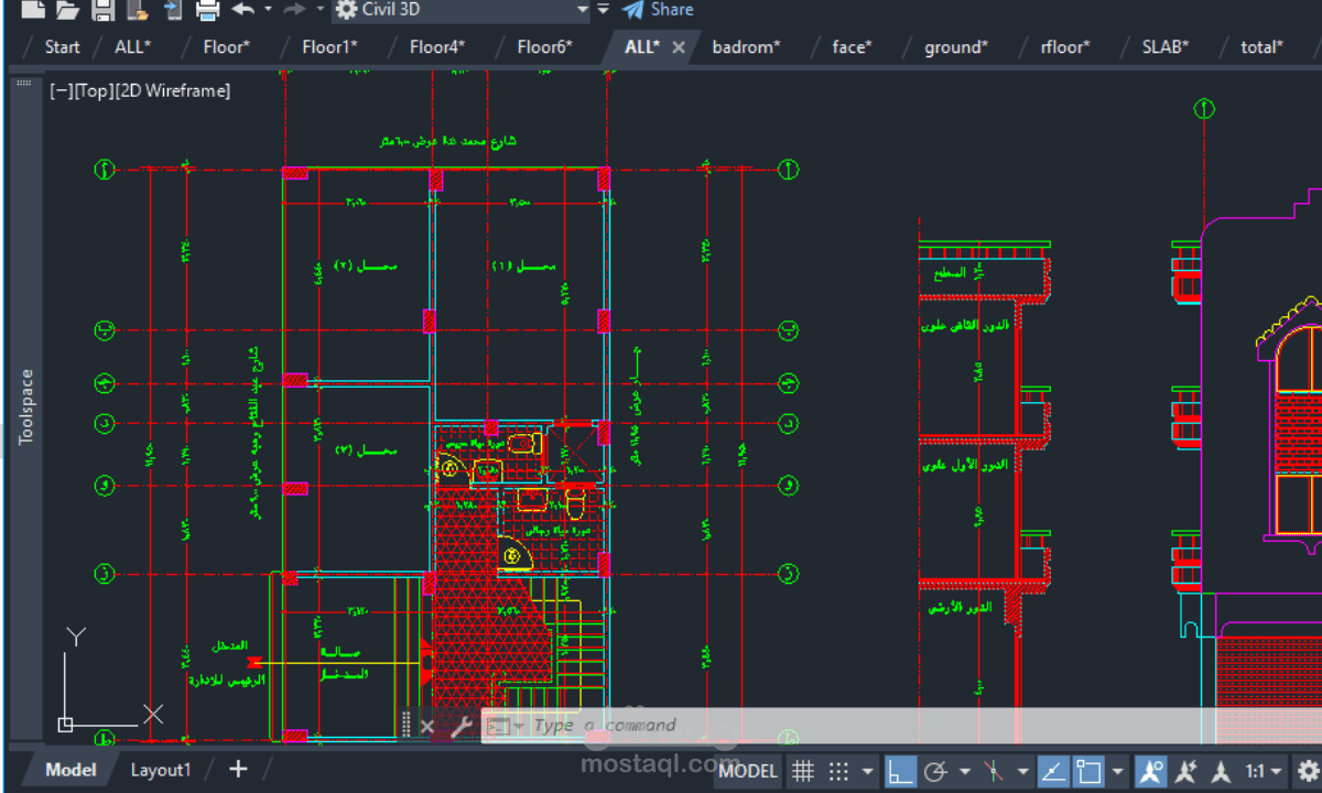 تصميم معماري وإنشائي لمبنى كامل باستخدام AutoCAD & Civil 3D