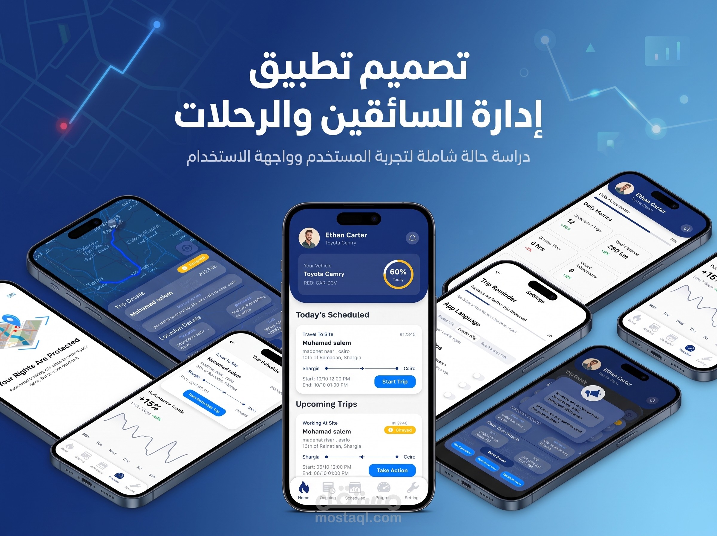 تصميم UI/UX لتطبيق إدارة السائقين والرحلات اللوجستية