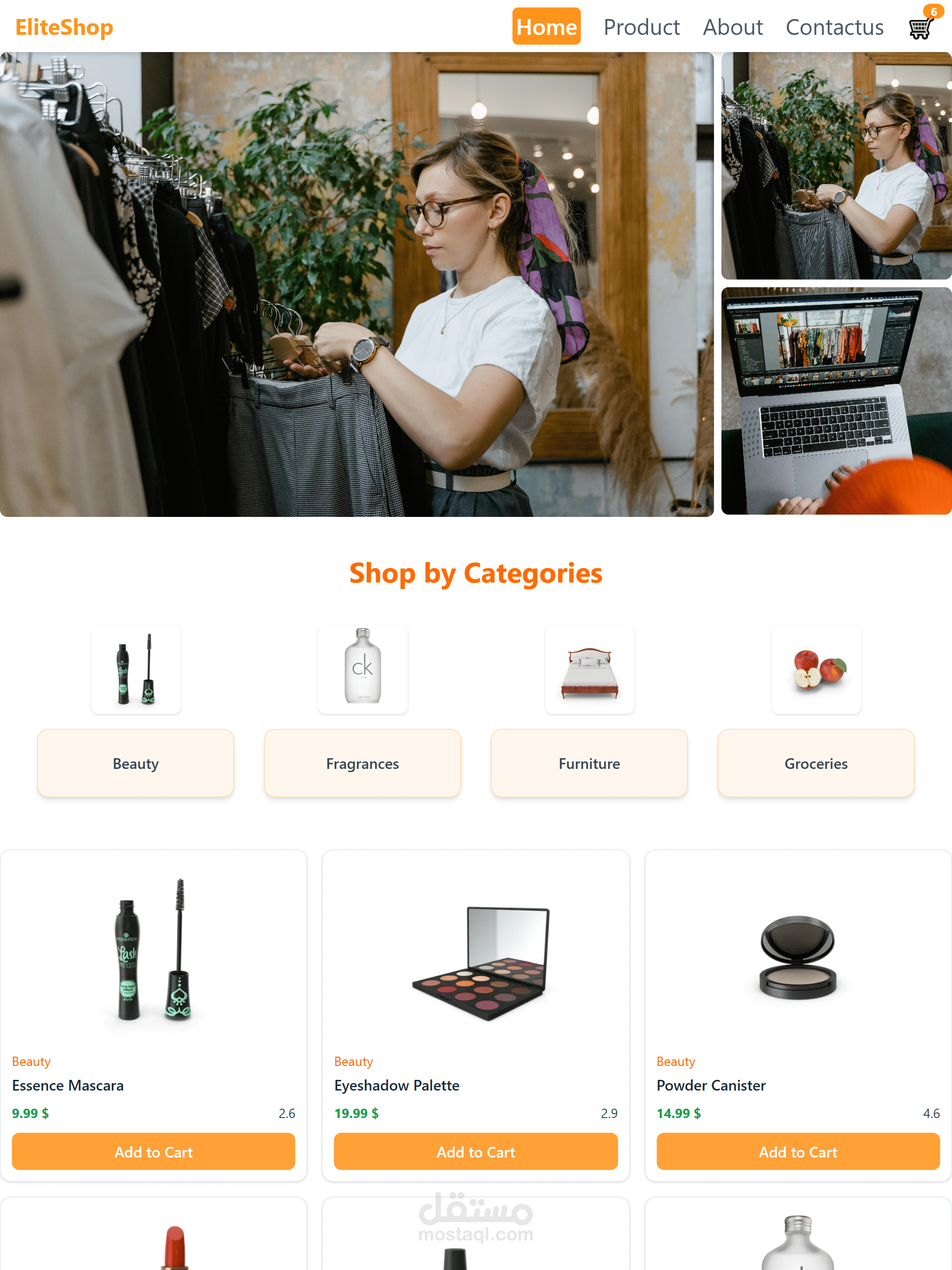 Elite Shop – Full-Featured E-commerce Store with React & Tailwind CSS