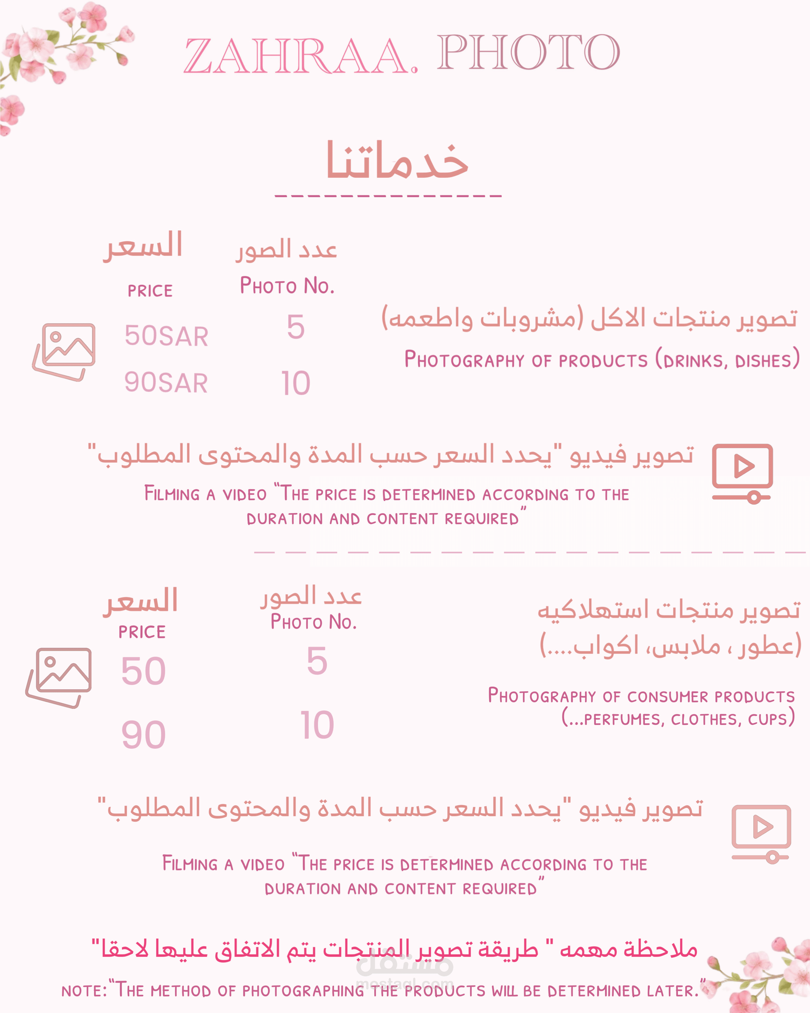 تصميم جدول خدمات لاحد المتاجر