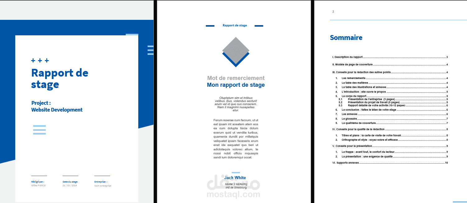 نموذج Word احترافي لتقرير التدريب (Rapport de Stage) قابل للتخصيص.