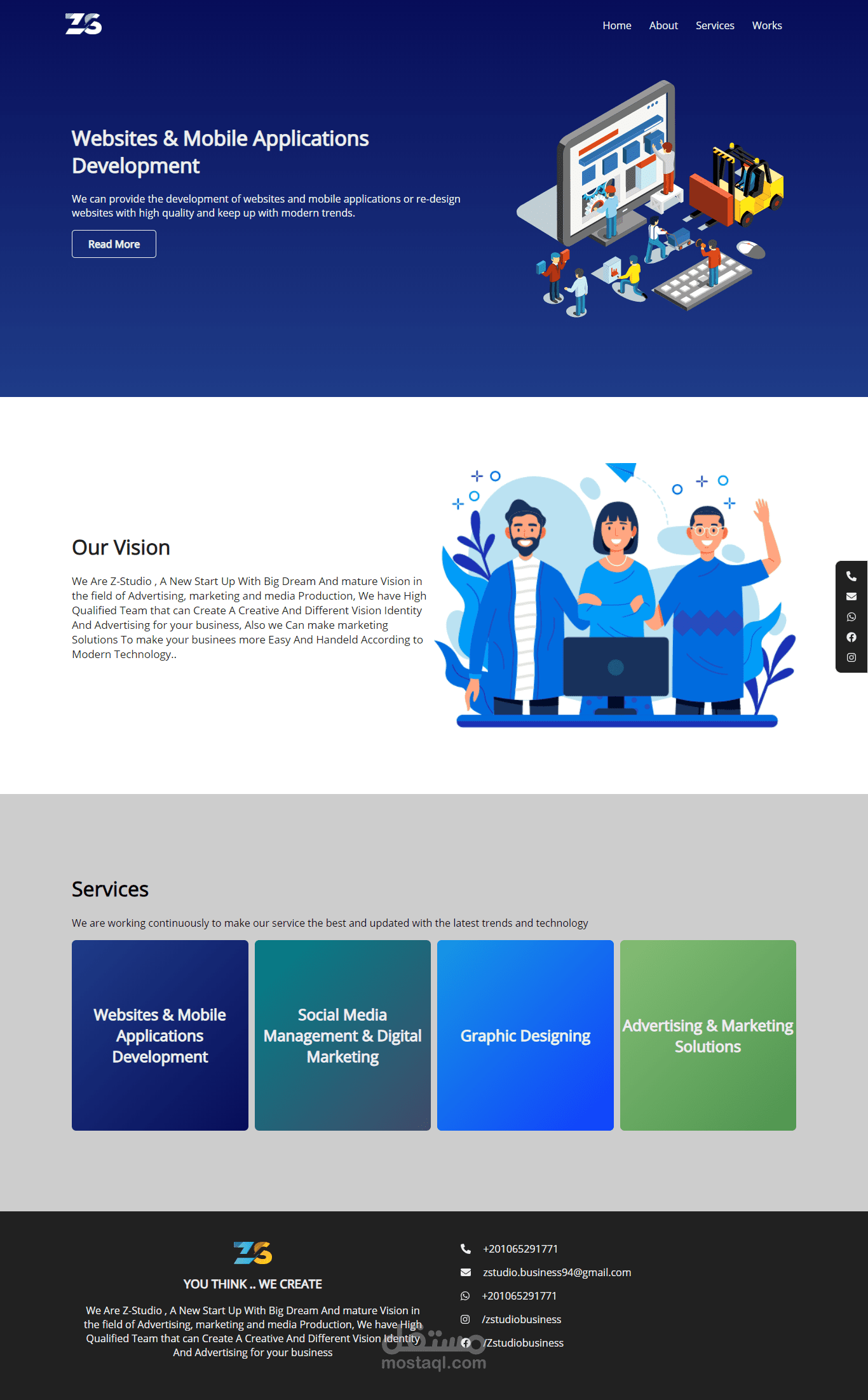 صفحة هبوط لموقع خدمات تسويقية z-studio
