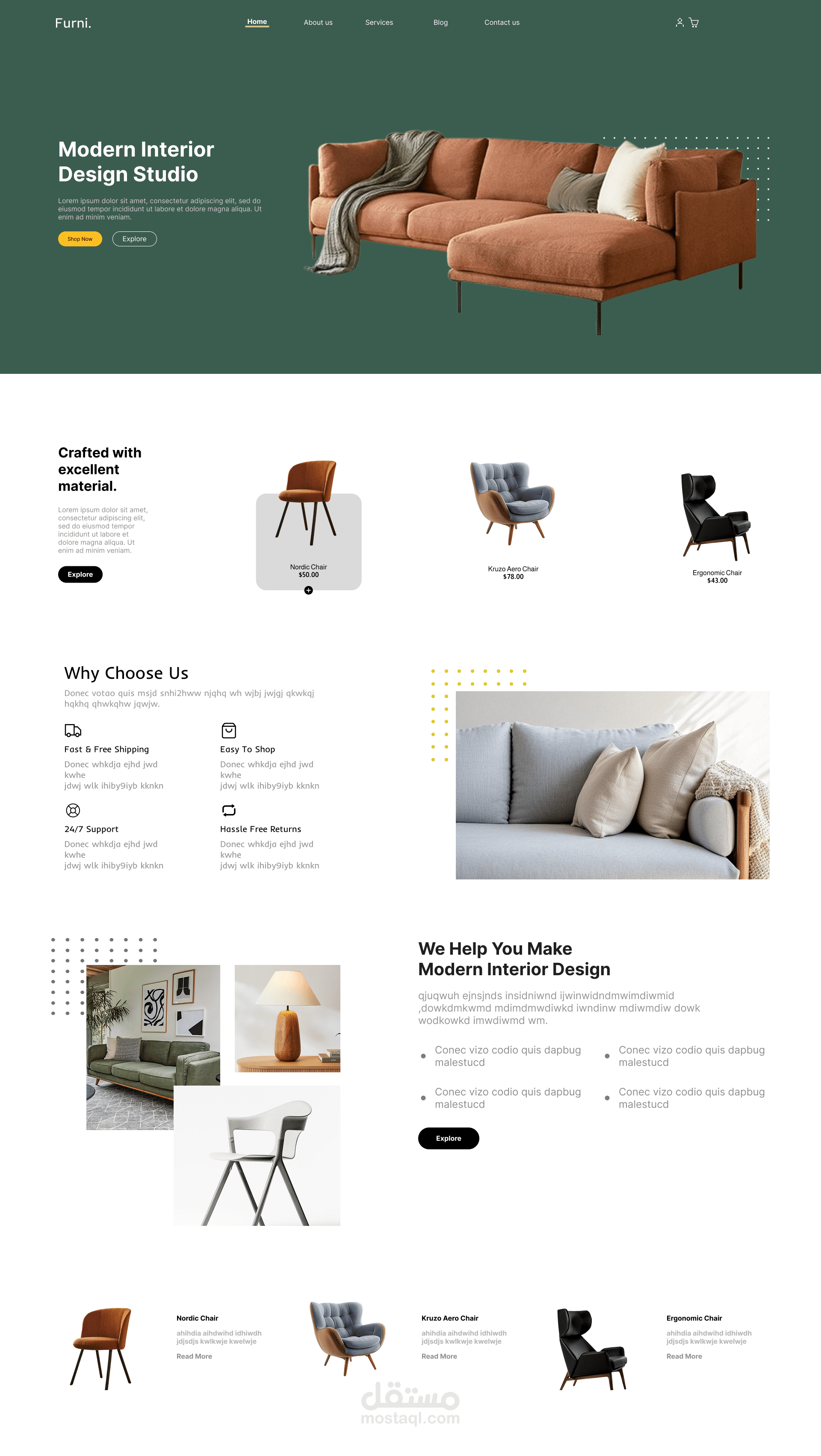 إعادة تصميم واجهة المستخدم (UI/UX Redesign) لمتجر أثاث عصري - الصفحة الرئيسية