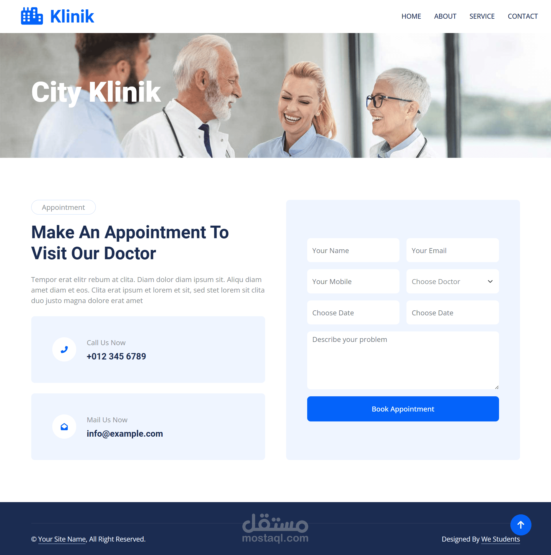 انشئت ويب سايت لعياده بأستخدام HTML, CSS, JS, BOOTSTRAP