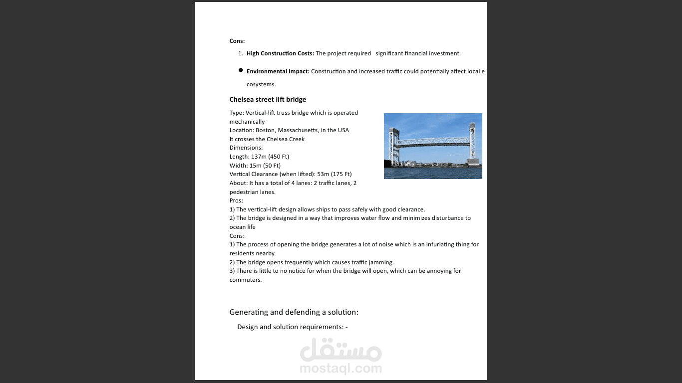 إعداد وتنسيق بحث علمي حول "Lift-Truss Bridges"