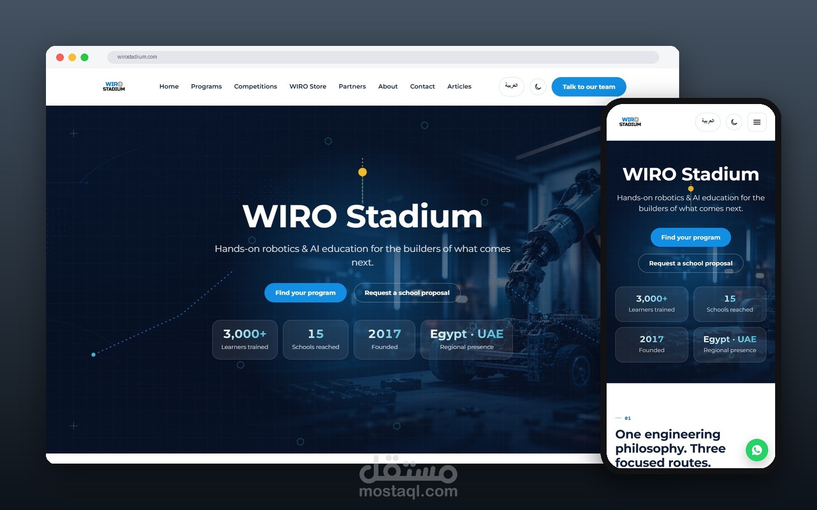 WIRO Stadium — موقع أكاديمية روبوتكس وذكاء اصطناعي