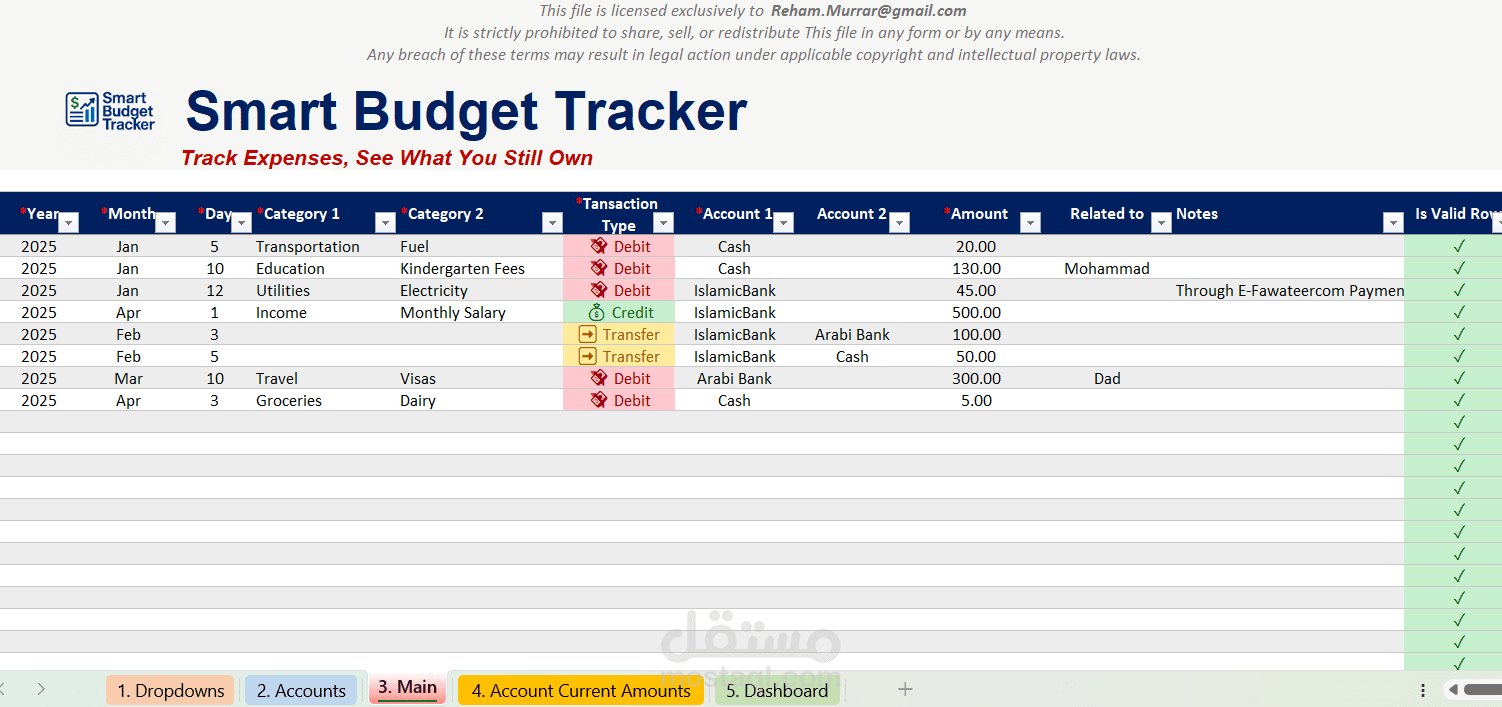 متتبع الميزانية الذكي Smart Budget Tracker