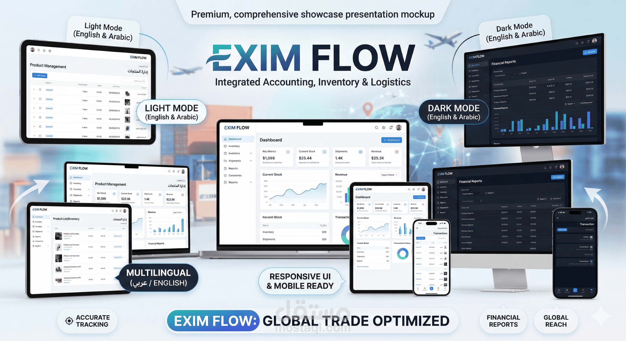 برمجة وتطوير منصة Exim Flow لإدارة العمليات المحاسبية (استيراد وتصدير المنتجات).