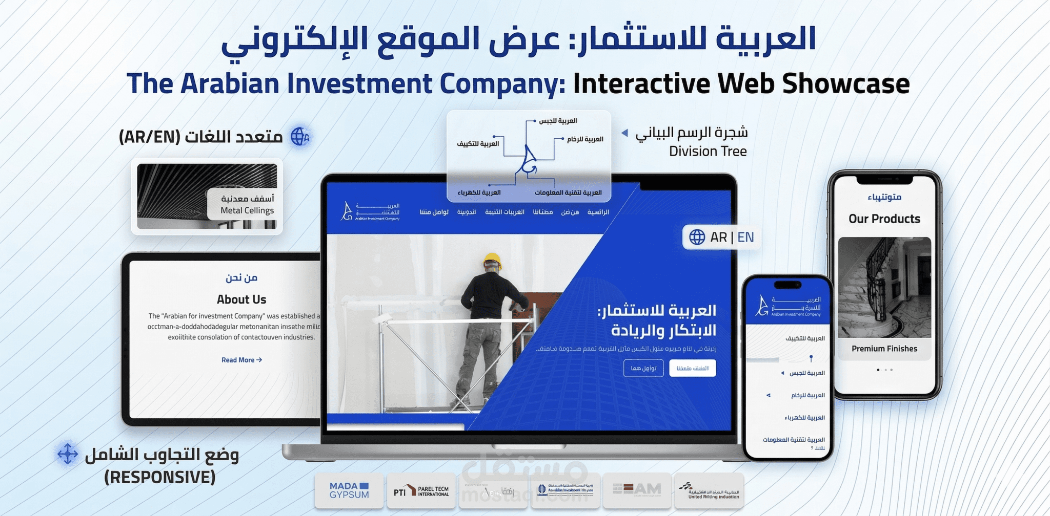 موقع شركة العربيه للاستثمار مع لوحة تحكم