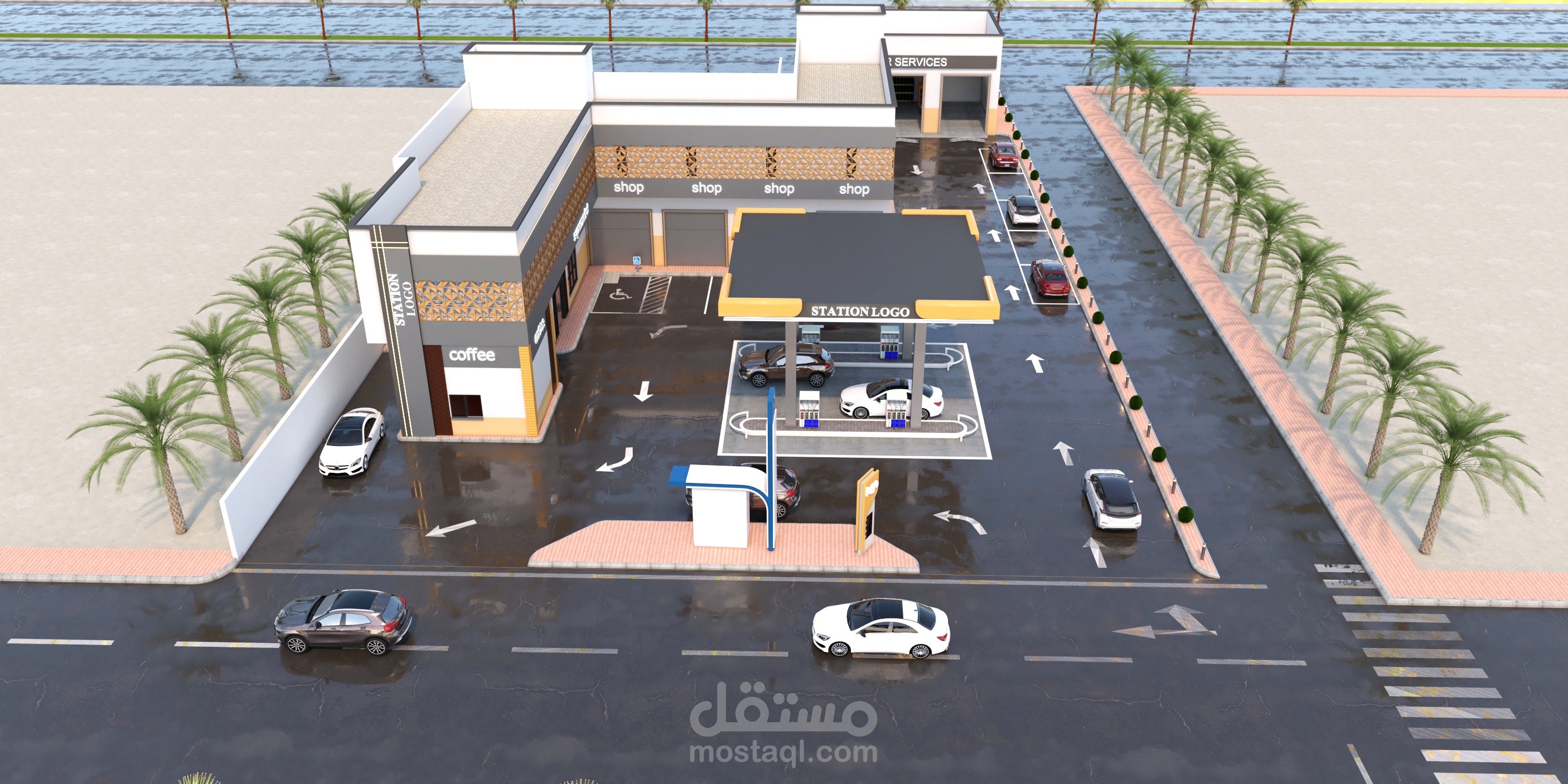 تصميم محطة وقود علي مساحة  2300  متر مربع - المنطقة الجنوبية