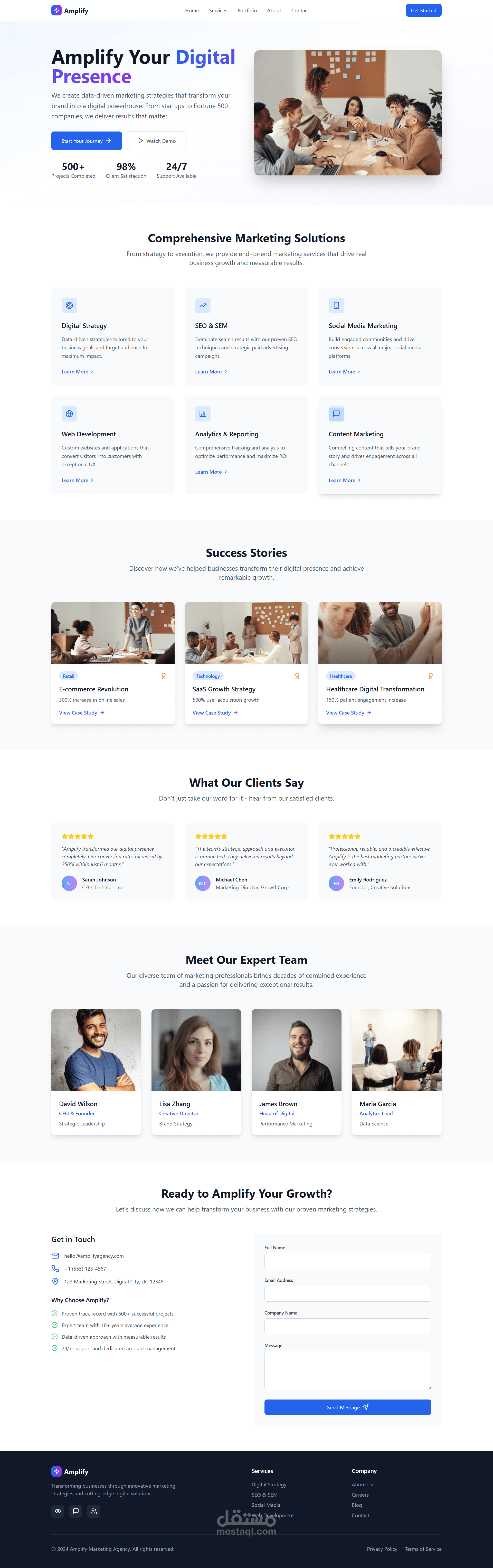 تصميم صفحة هبوط احترافية لوكالة تسويق باستخدام Bootstrap وHTML وCSS