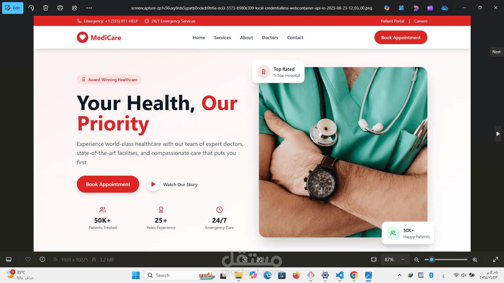 تصميم landing page مستشفي  ب HTML,CSS,ٌResposive