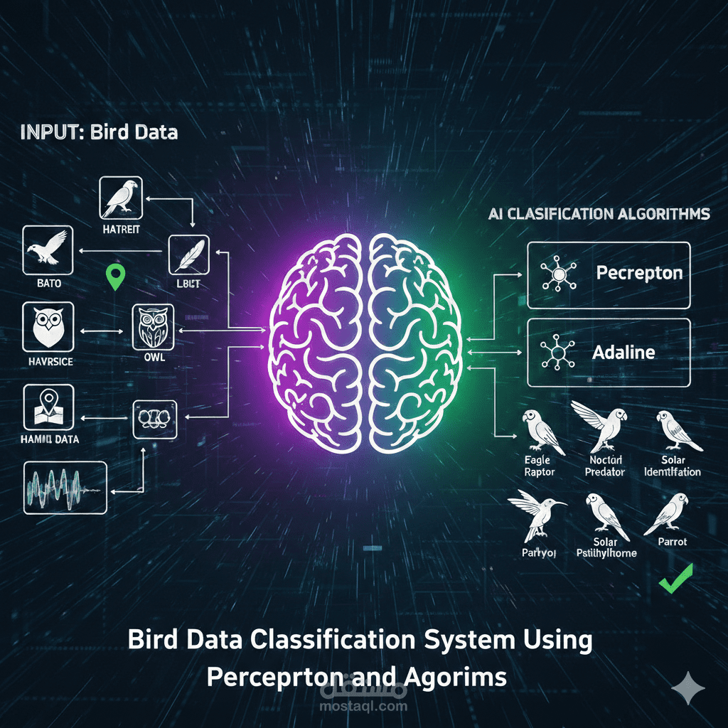 نظام تصنيف بيانات الطيور باستخدام خوارزميات Perceptron وAdaline