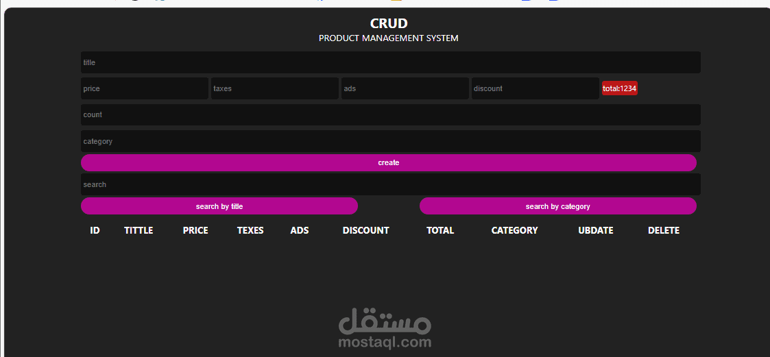 تصميم crud باستخدامCSS, html. java script