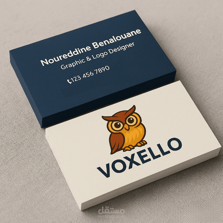 تصميم بطاقة عمل Voxello - شعار بومة ذكي لعلامة تجارية إبداعية | نموذج احترافي