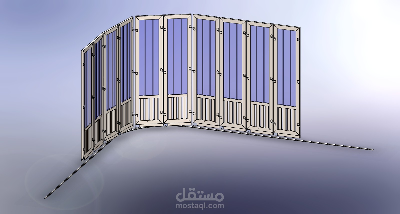 تصميم نظام أبواب منزلقة وقابلة للطي على مسار منحني