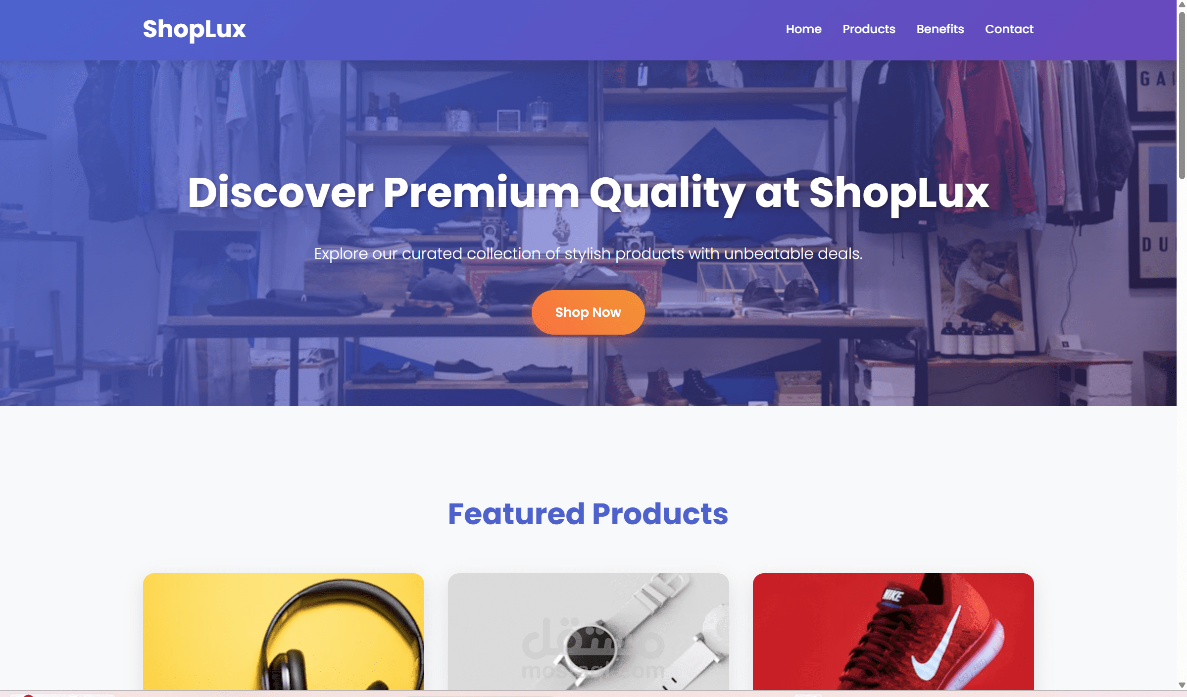 تصميم وبرمجة متجر إلكتروني عصري (ShopLux) متجاوب بالكامل.