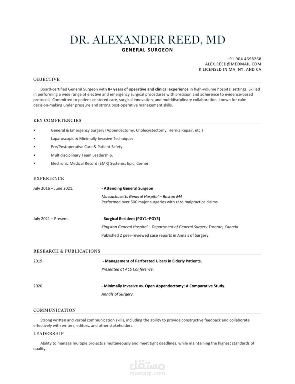 resume for a doctor