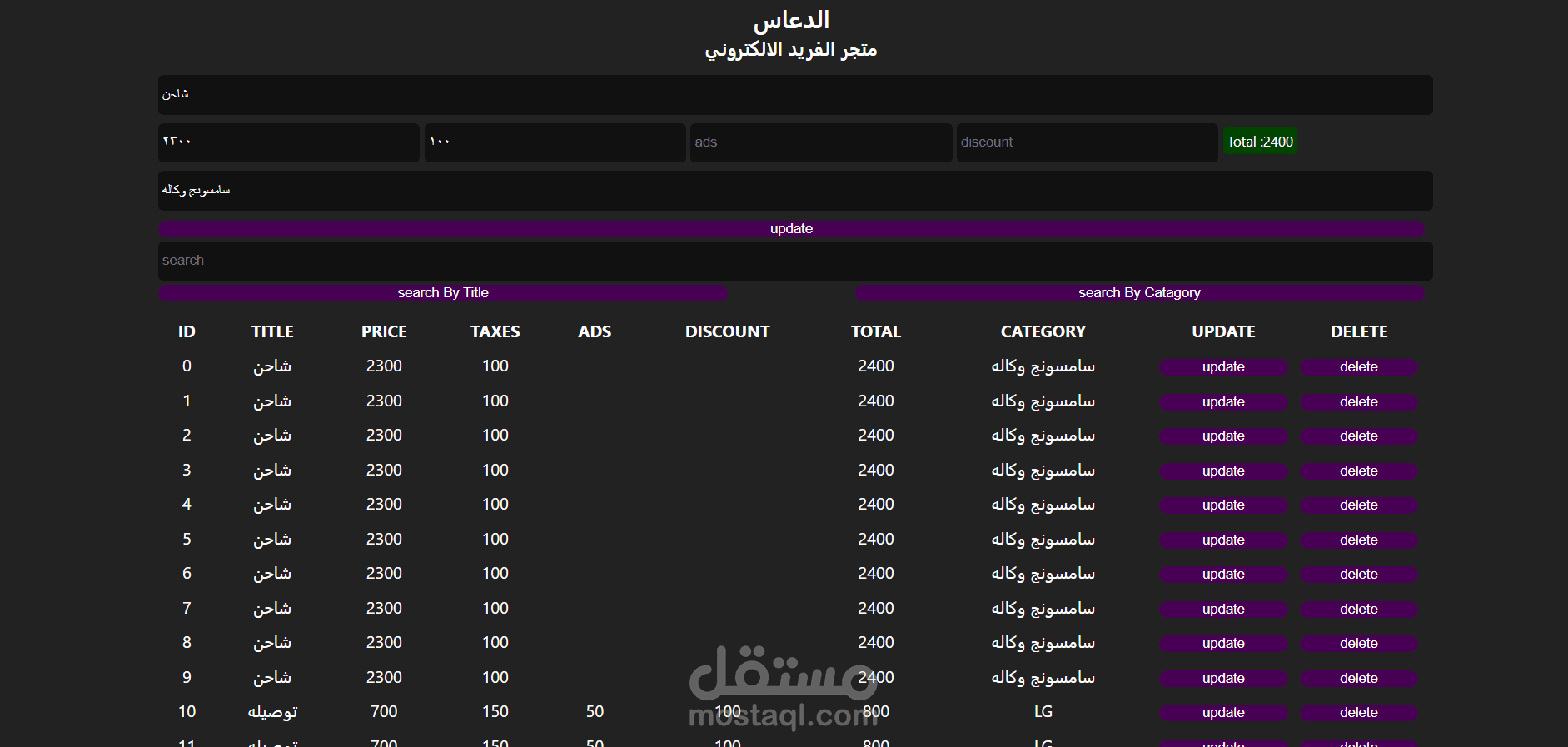 نظام إدارة المنتجات لمتجر إلكتروني – "الدعاس"