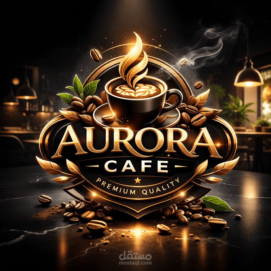 تصميم لوجو فاخر لكافيه Aurora Cafe بهوية بصرية راقية