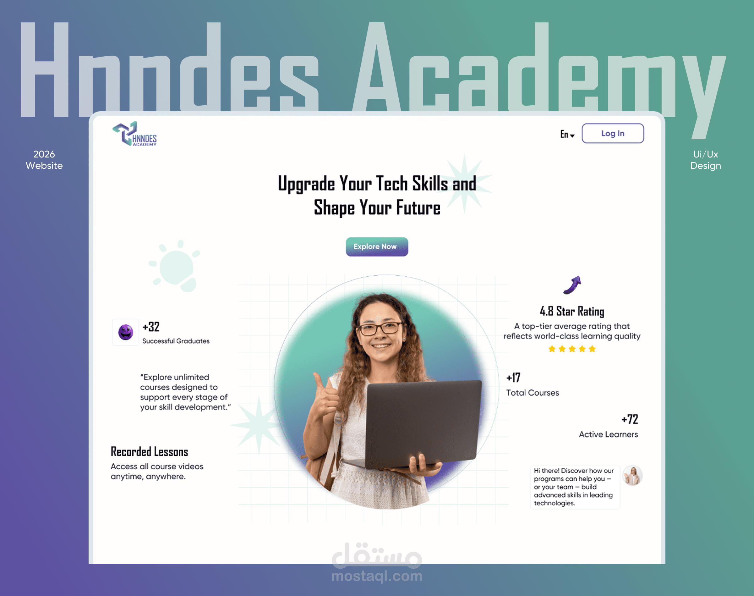E-Learning & Tech Skills Landing Page Designتصميم صفحة الهبوط الخاصة بالتعلم الإلكتروني والمهارات التقنية