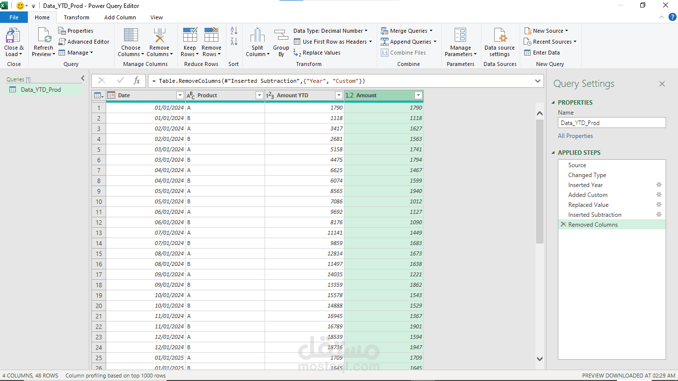 مشروع تفصيل تراكمي إلى شهري –  Excel Power Query