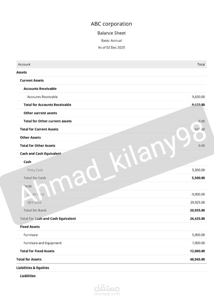 اعداد الميزانية العمومية على برنامج ZohoBooks