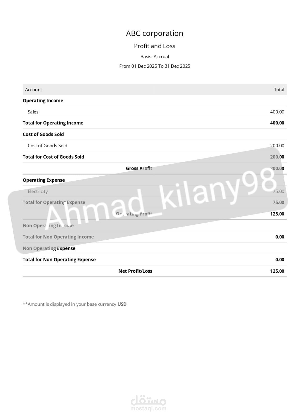 اعداد قائمة الدخل عن طريق برنامج Zohobooks