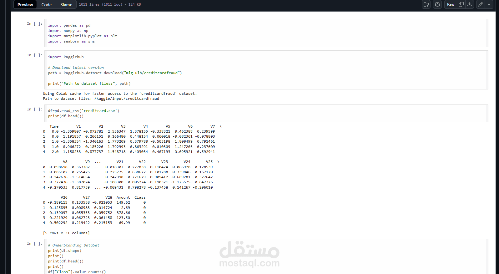 مشروع: Credit Card Fraud Detection