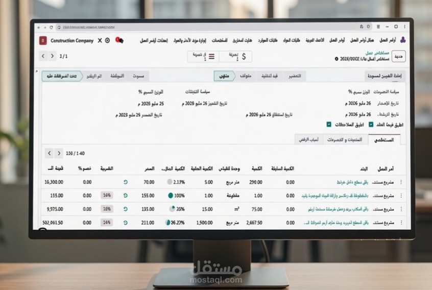 نظام Odoo ERP لشركات المقاولات والإنشاءات - تم التنفيذ ل ١٢ شركة فى مصر والسعودية