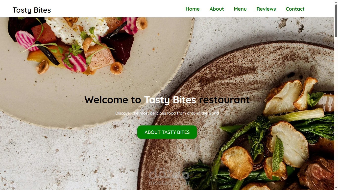 واجهة موقع مطعم  – مشروع Tasty Bites
