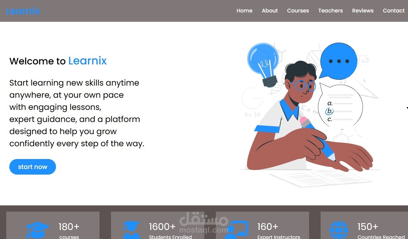 تصميم واجهة موقع تعليمي بسيط – HTML, CSS, JavaScript, Tailwind