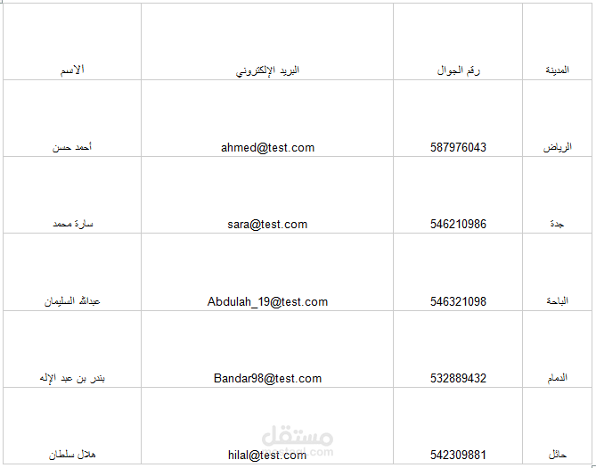 نموذج إدخال بيانات - جدول عمل تجريبي