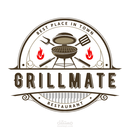 Logo Design + Takeaway Bag Mockup | GrillMate Restaurant