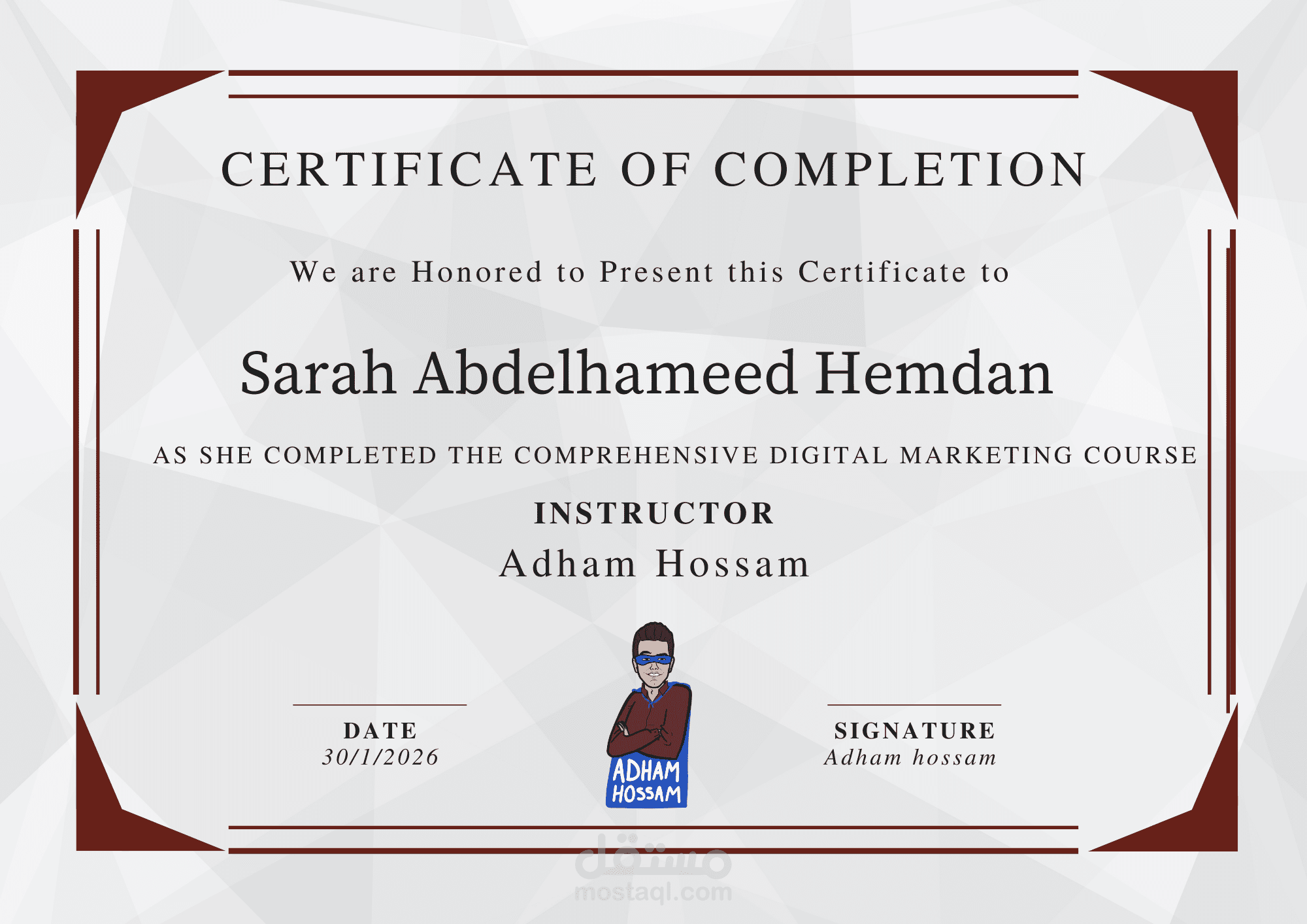 شهادة  في التسويق الرقمي والتجارة الإلكترونية.