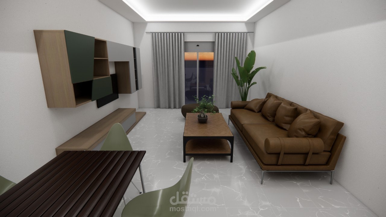 العنوان: غرفة معيشة بطابع دافئ وتصميم حديث